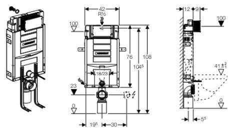 Geberit Kombifix Sigma Rezervor incastrat 12 cm grosime cu suporturi pentru WC suspendat, H108 cm