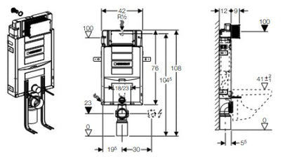 Geberit Kombifix Sigma Rezervor incastrat 12 cm grosime cu suporturi pentru WC suspendat, H108 cm