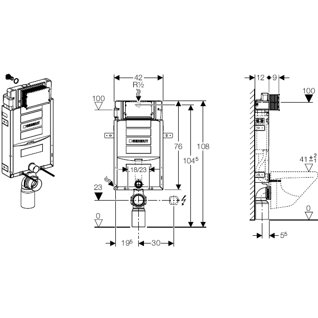 Geberit Kombifix Sigma Rezervor incastrat 12 cm grosime, pentru WC suspendat, H108 cm