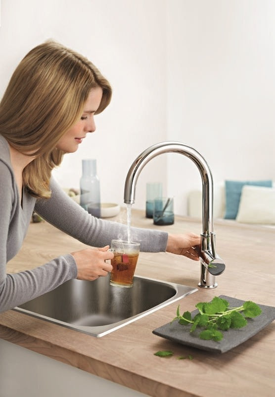 Grohe Red Duo Baterie chiuveta bucatarie monocomanda cu pipa rotunda, crom