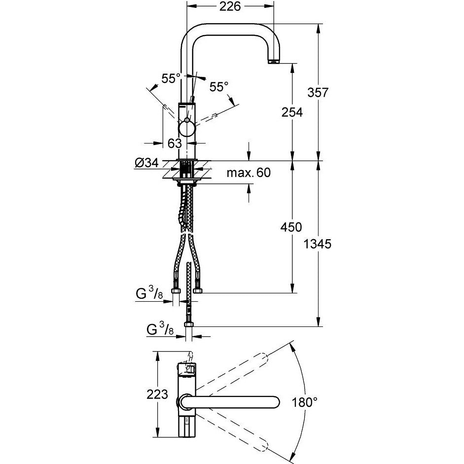 Grohe Red Duo Baterie chiuveta bucatarie monocomanda cu pipa patrata, crom