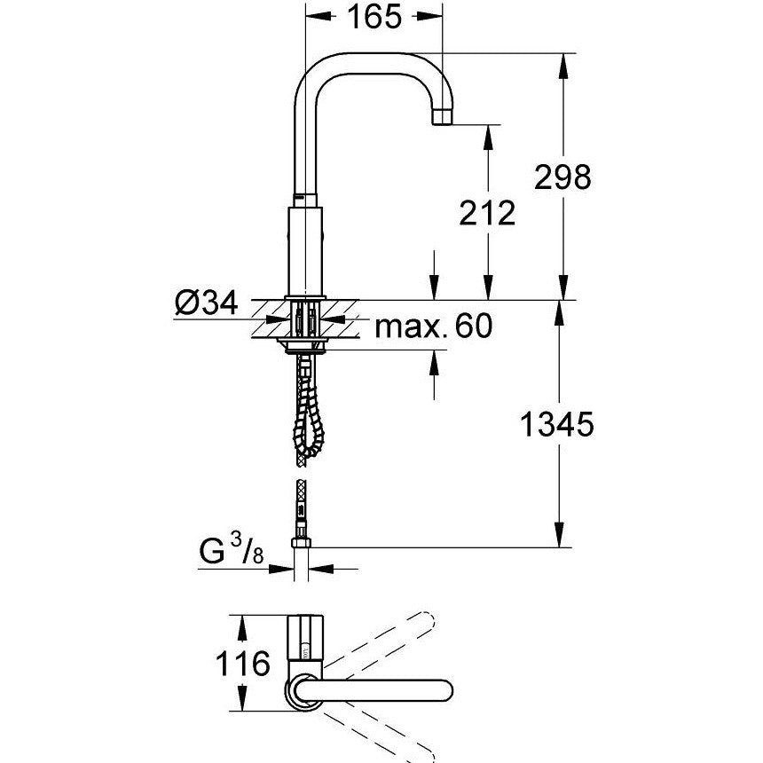 Grohe Red Mono Robinet bucatarie doar pentru apa fierbinte, pipa patrata, crom
