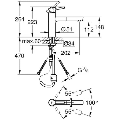 Grohe Concetto Baterie chiuveta bucatarie monocomanda cu dus extractibil, H22 cm