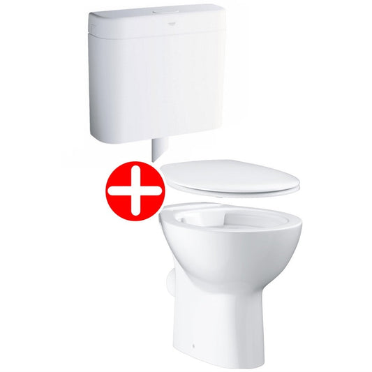 Set promo Vas WC pe pardoseala cu rezervor aparent si capac Grohe Bau Ceramic Rimless 36x52 cm evacuare orizontala