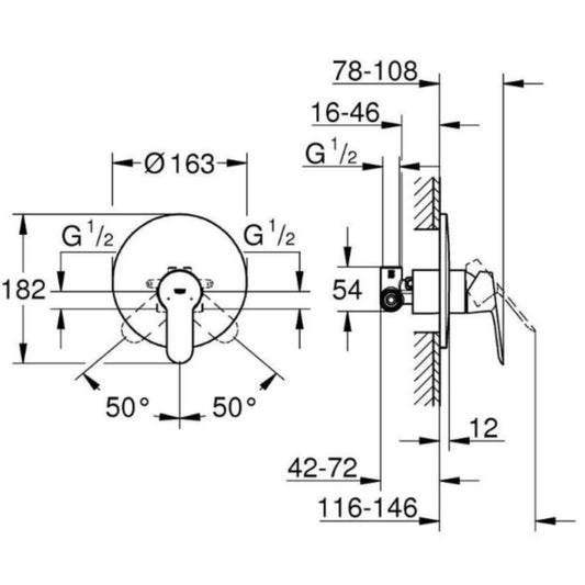 Grohe Bauedge Baterie de dus incastrata