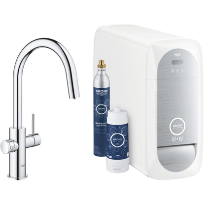 Grohe Blue Home Ondus Baterie de bucatarie cu sistem de filtrare, racire si acidulare, pipa C si dus extractibil, crom