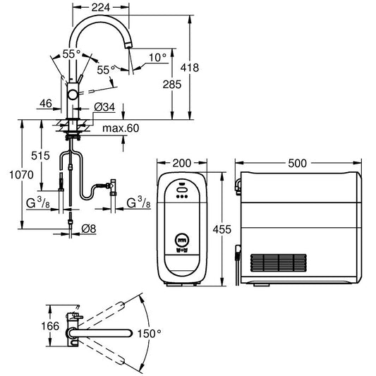 Grohe Blue Home Ondus Baterie de bucatarie cu sistem de filtrare, racire si acidulare, pipa C, crom