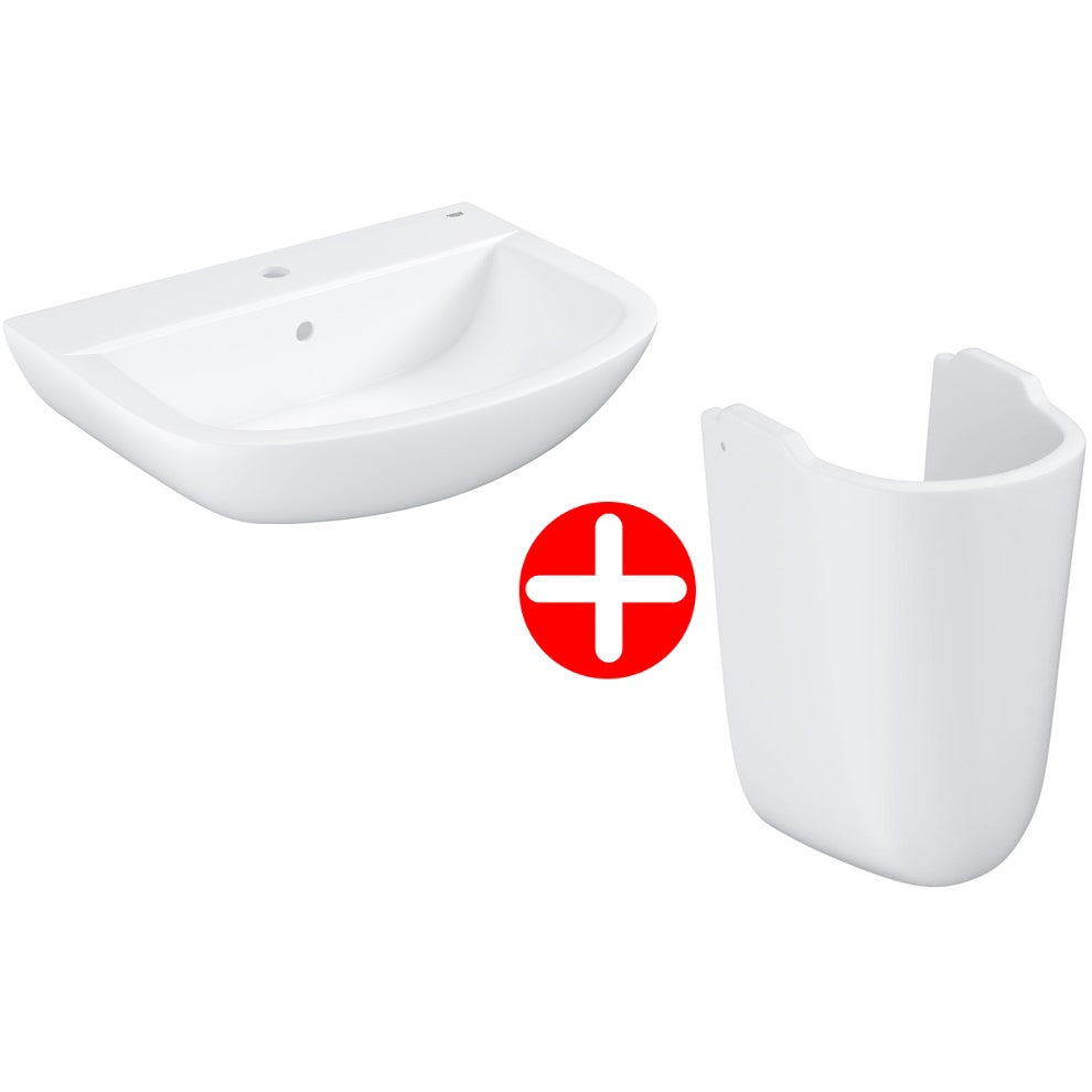 Chiuveta baie suspendata Grohe Bau Ceramic 65x47 cm, cu semipicior