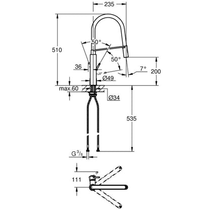 Grohe Concetto Baterie chiuveta bucatarie monocomanda cu dus extractibil, pipa U, crom