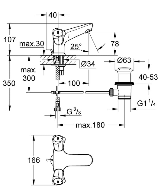Baterie lavoar Grohe Costa L, dubla comanda, set de scurgere cu tija