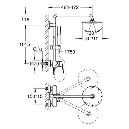 Coloana dus cu baterie fara termostat Grohe Euphoria Eurodisc Cosmopolitan 210