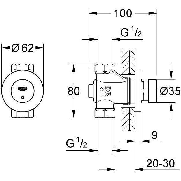 Grohe Euroeco Cosmopolitan S Baterie dus cu inchidere automata 1/2' incastrata