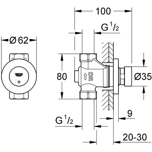 Grohe Euroeco Cosmopolitan S Baterie dus cu inchidere automata 1/2' incastrata