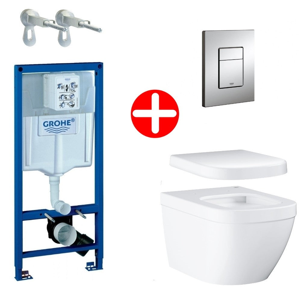 Set promo Vas WC suspendat cu rezervor incastrat si capac soft close Grohe Euro Ceramic Rimless 38x54 cm evacuare orizontala