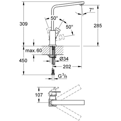 Grohe Eurocube Baterie chiuveta bucatarie cu pipa pivotanta H31 cm
