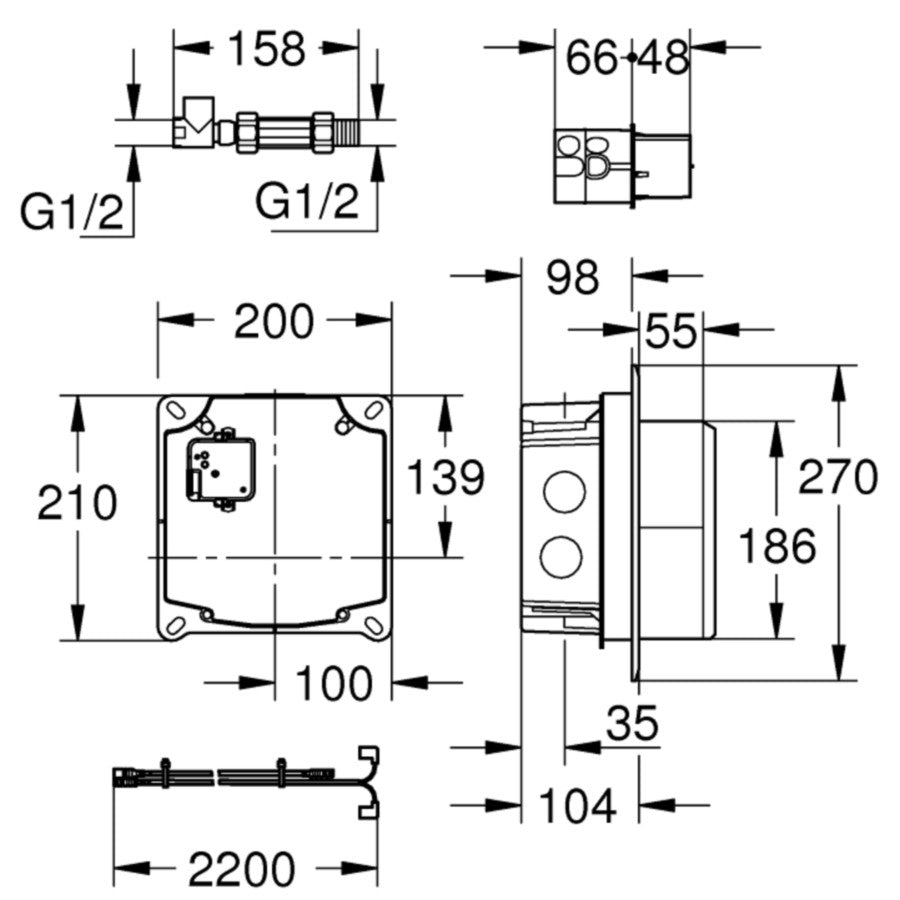Grohe Eurocube E Sistem ingropat in perete pentru baterii de lavoar electronice cu infrarosu