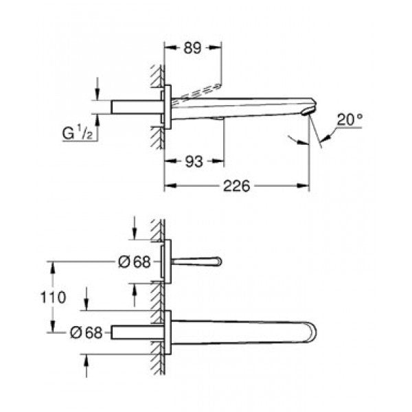 Baterie lavoar incastrata Grohe Eurodisc Joy, pipa 22 cm