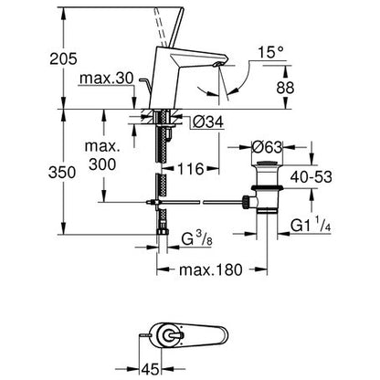 Baterie lavoar Grohe Eurodisc Joy, marime S