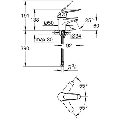 Baterie lavoar Grohe Euroeco Special, H14 cm