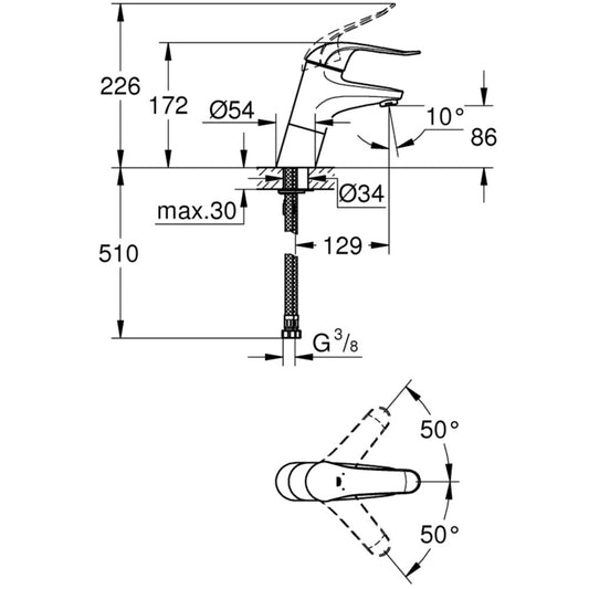 Baterie lavoar Grohe Euroeco Special, H17 cm