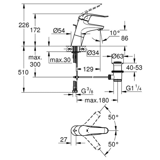 Baterie lavoar Grohe Euroeco Special, H17 cm, evacuare cu pop-up