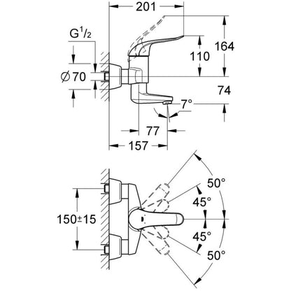 Baterie lavoar perete Grohe Euroeco Special, pipa pivotanta 16 cm