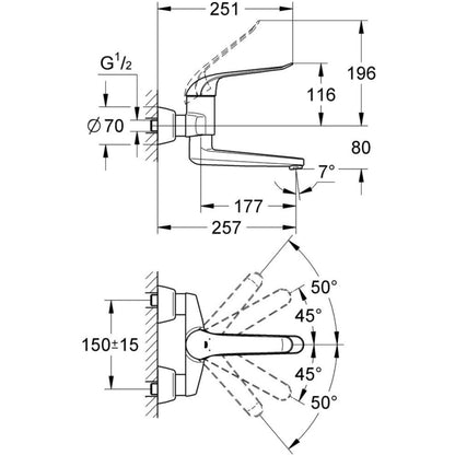 Baterie lavoar perete Grohe Euroeco Special, pipa pivotanta 26 cm