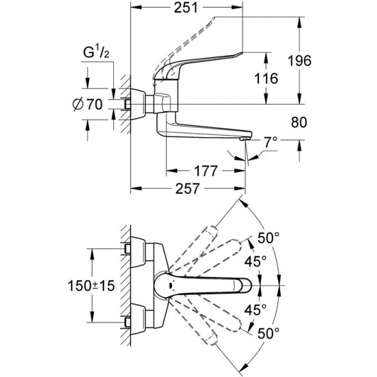 Baterie lavoar perete Grohe Euroeco Special, pipa pivotanta 26 cm