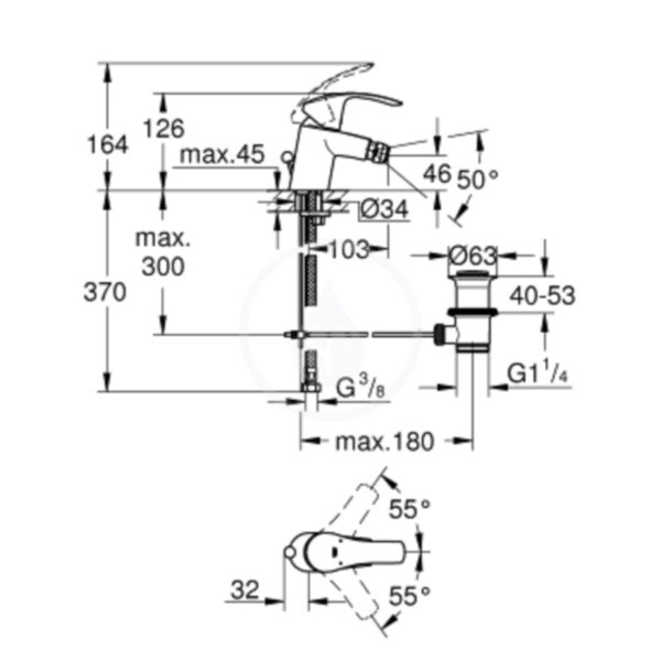 Baterie lavoar Grohe Eurosmart, H13 cm