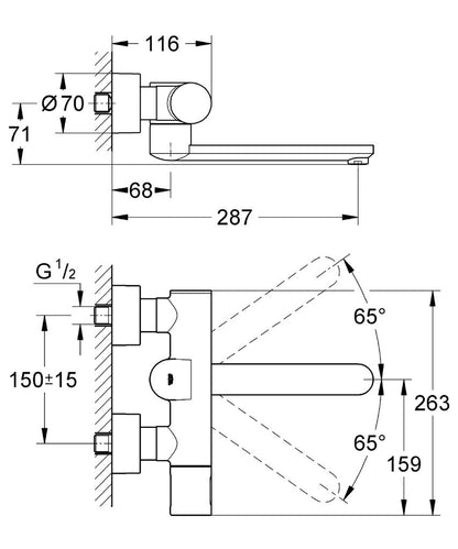 Grohe Eurosmart Cosmopolitan E Baterie lavoar cu infrarosu termostatata, proiectie 29 cm