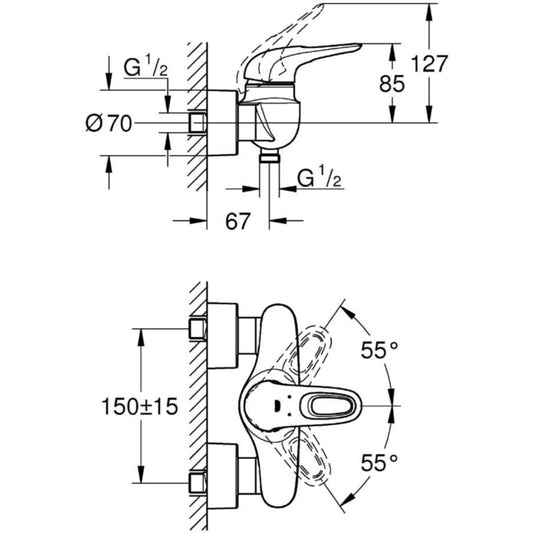 Grohe Eurostyle Baterie dus monocomanda, crom, maner gaurit