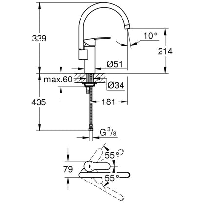 Grohe Eurostyle Cosmopolitan Baterie chiuveta bucatarie monocomanda, H34 cm