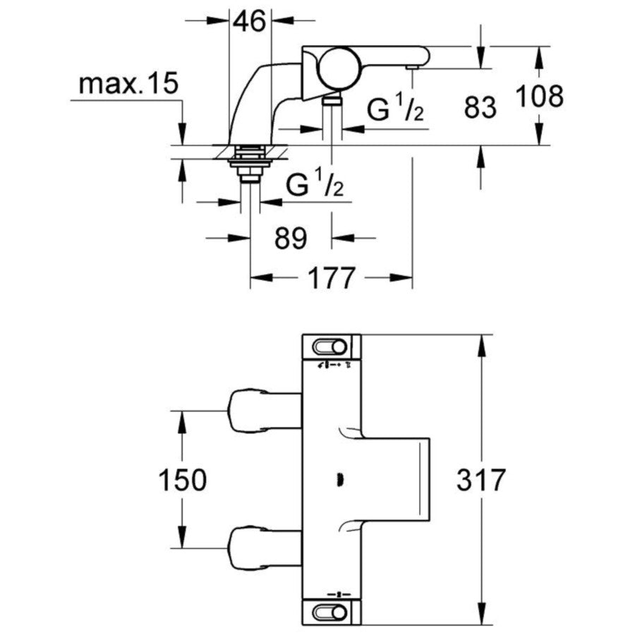 Grohe Grohtherm 2000 New Baterie cada dus cu termostat 1/2' cu montaj pe cada