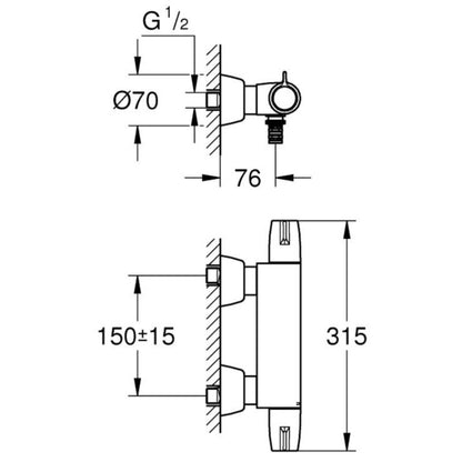 Baterie lavoar perete Grohe Grohtherm Special, termostatata