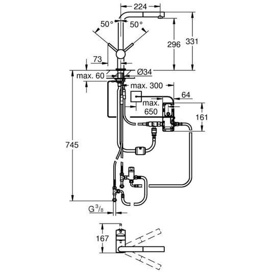 Grohe Minta Touch Baterie chiuveta bucatarie monocomanda electronica, cu dus extractibil, pipa in L, crom