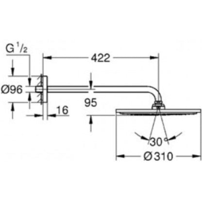 Palarie dus fix Grohe Rainshower, cu brat, montaj pe perete, Ø31 cm
