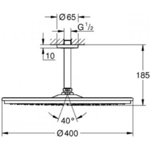 Palarie dus fix Grohe Rainshower, cu brat, montaj pe tavan, Ø40 cm