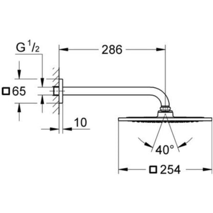 Palarie dus fix Grohe Rainshower F-Series, cu brat, montaj pe perete, cu limitator de debit, 25x25 cm