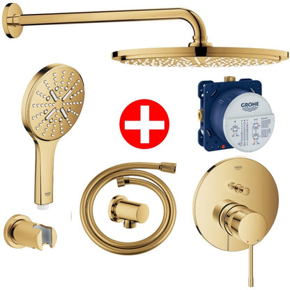 Set promo Sistem dus incastrat fara termostat Grohe Rainshower, auriu