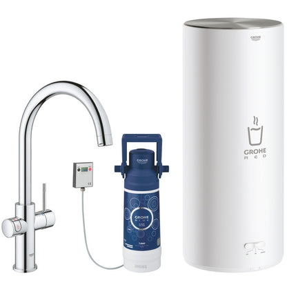 Grohe Red Duo Baterie de bucatarie cu pipa tip L si boiler, marime L, crom
