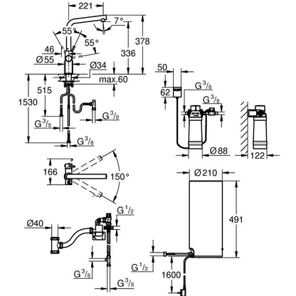 Grohe Red Duo Baterie de bucatarie cu pipa tip L si boiler, marime L, crom