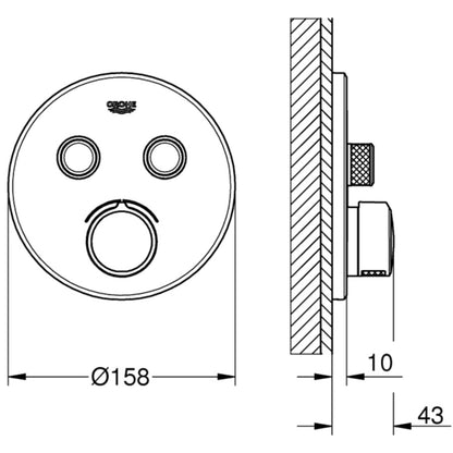 Grohe SmartControl Baterie dus cu 2 iesiri, rotunda