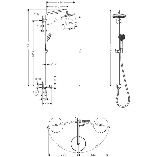 Coloana dus fara baterie Hansgrohe Croma 220