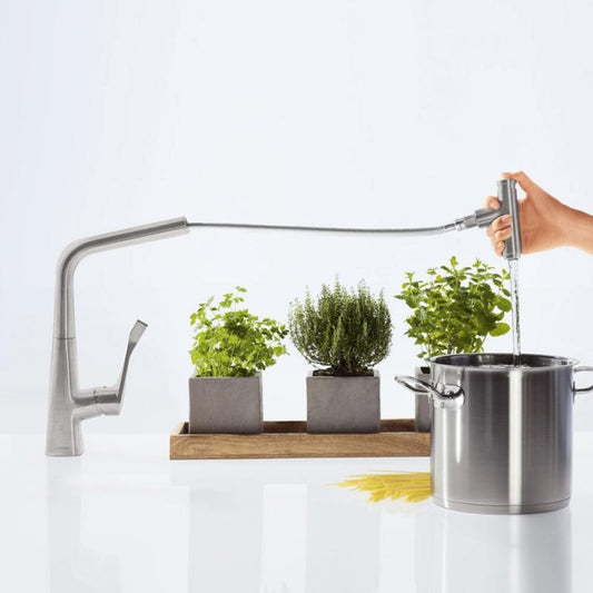 Hansgrohe Select 240 Baterie chiuveta bucatarie monocomanda cu dus extractibil, aspect inox