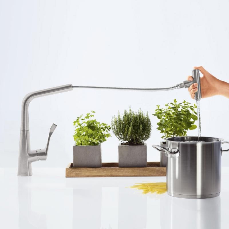 Hansgrohe Select 240 Baterie chiuveta bucatarie monocomanda cu dus extractibil, aspect inox