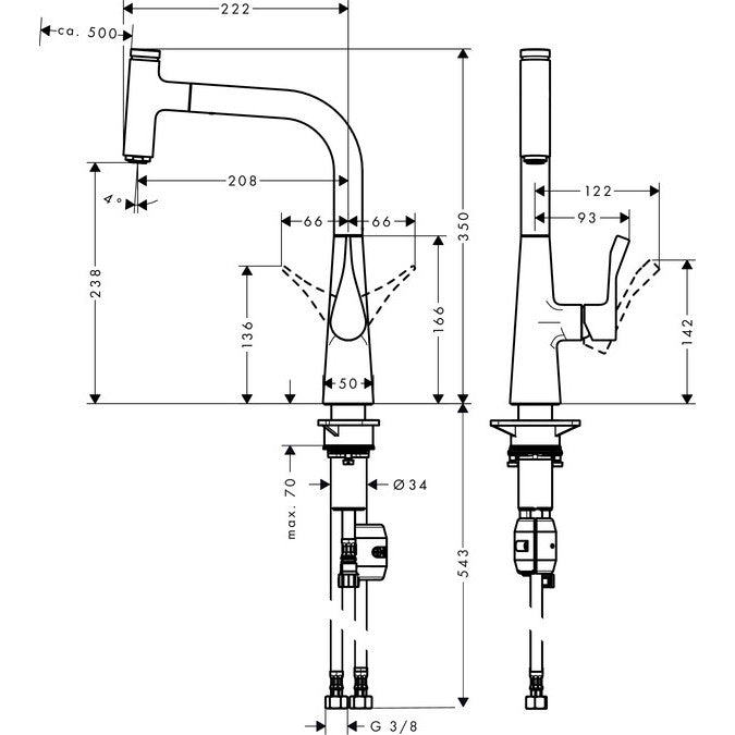 Hansgrohe Select 240 Baterie chiuveta bucatarie monocomanda cu dus extractibil, aspect inox