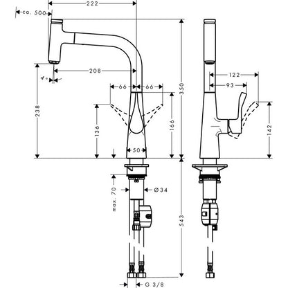 Hansgrohe Select 240 Baterie chiuveta bucatarie monocomanda cu dus extractibil, aspect inox