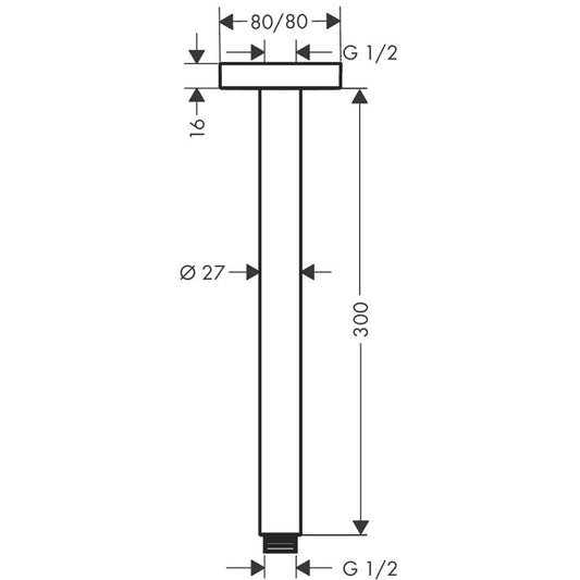 Brat dus fix Hansgrohe E, montaj pe tavan, 30 cm