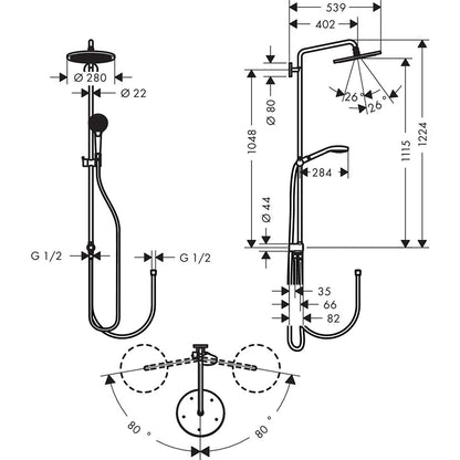 Coloana dus fara baterie Hansgrohe Croma Select 280 Air 1jet, crom