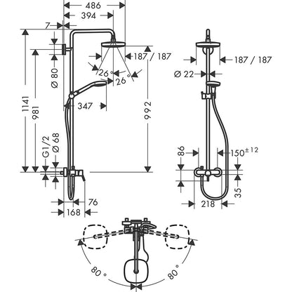 Coloana dus cu baterie fara termostat Hansgrohe Croma Select E 180 2jet, alb/crom